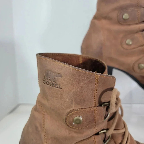 Sorel Addington Chelsea Lace Up Ankle Boots Elk Tan Brown Leather 9 waterproof - Picture 2 of 12